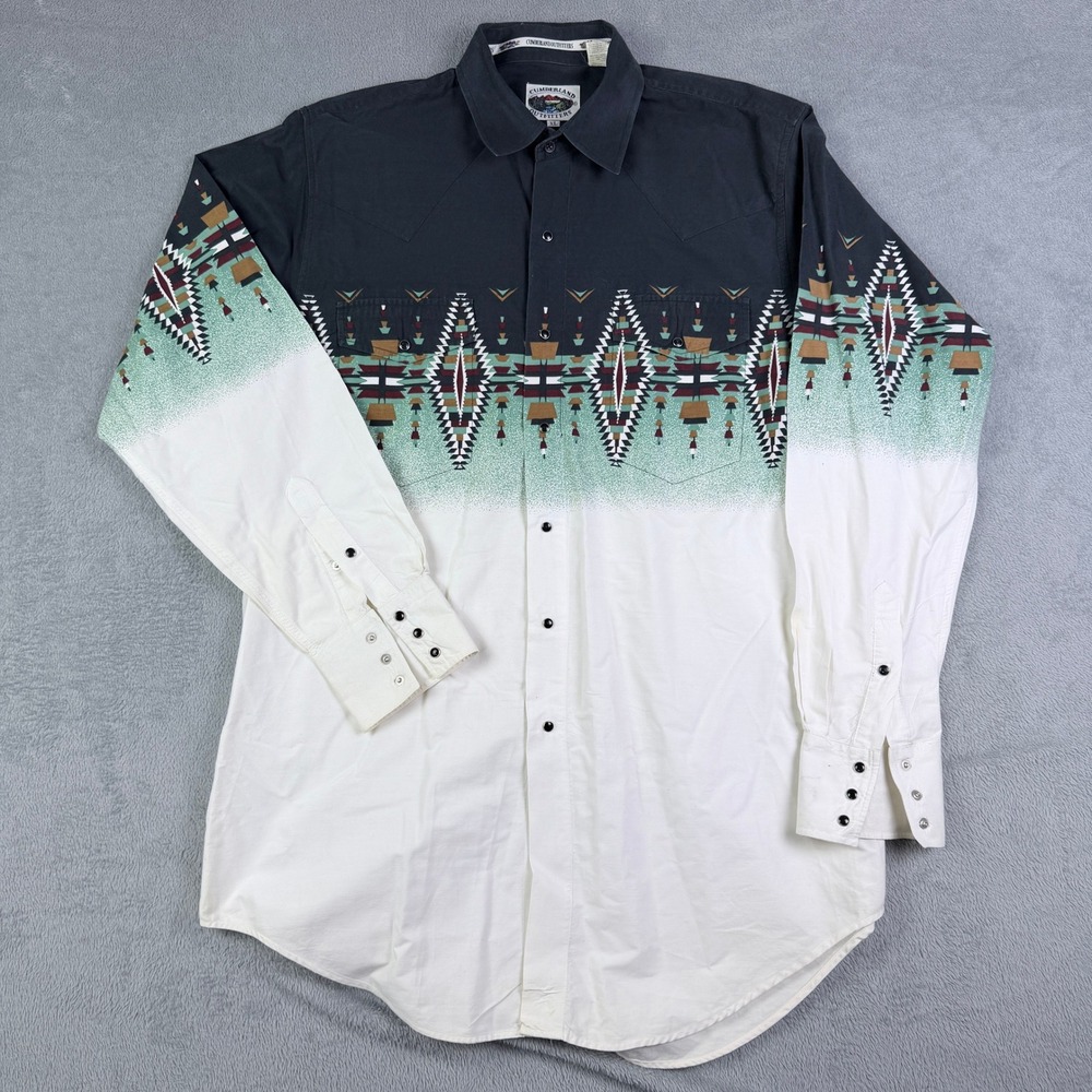 Cumberland Outfitters Mens XL Western Pearl Snap Shirt Aztec Southwestern Black